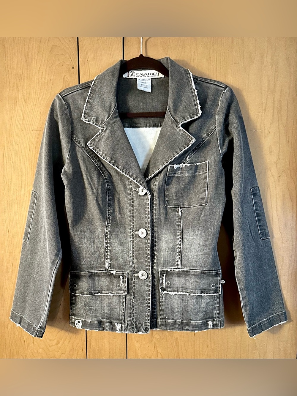 Vintage Z Cavaricci Charcoal Denim Blazer Jacket Distressed Y2K 90s Grunge S